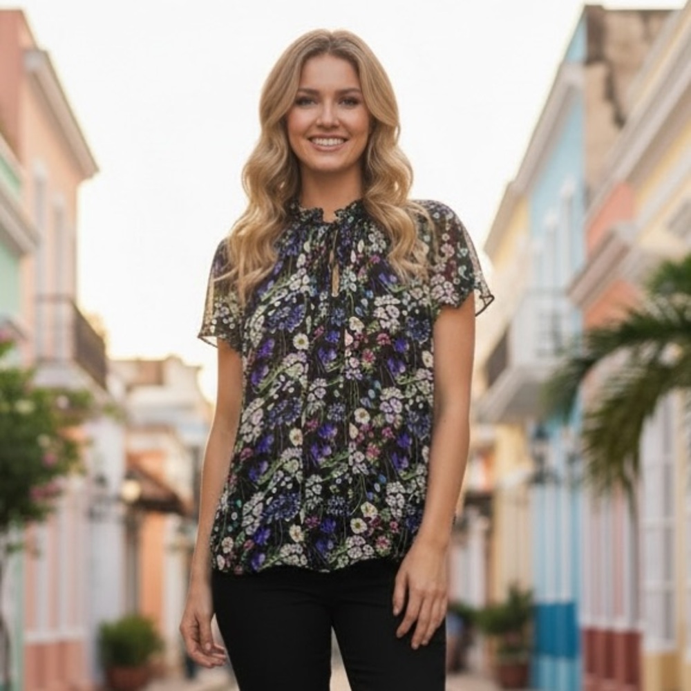 NWT Amour‎ Vert Maisie Floral Sheer Top Blouse Feminine Spring Summer Twee